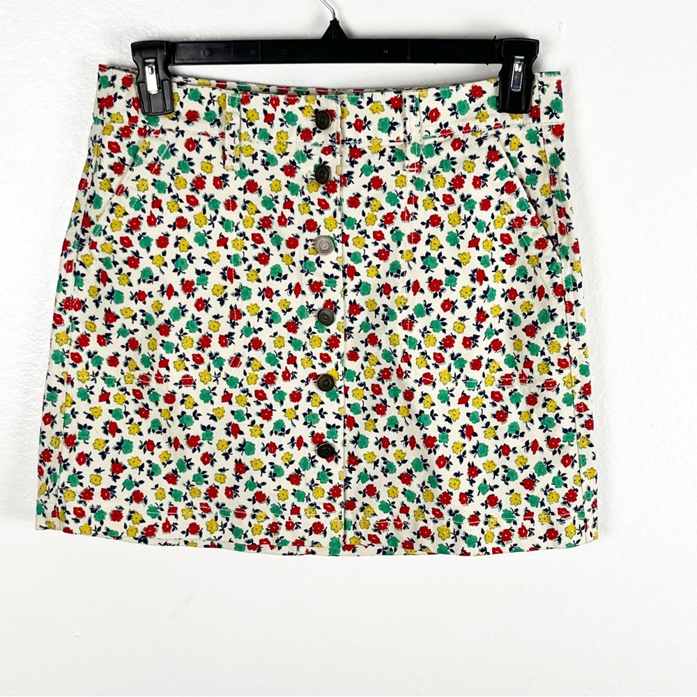 J. CREW MERCANTILE Floral Print Front Button Pockets Mini Skirt 4 Boho Preppy